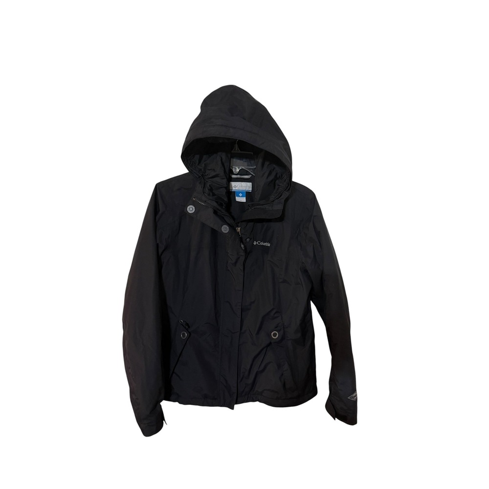 Columbia Womens Black Hooded Rain Jacket Full Zip Omni-Tech Shell Size Medium